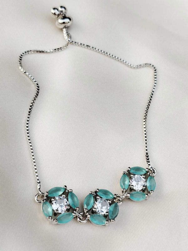 Sea Green Silver Chain Bracelet for Girls