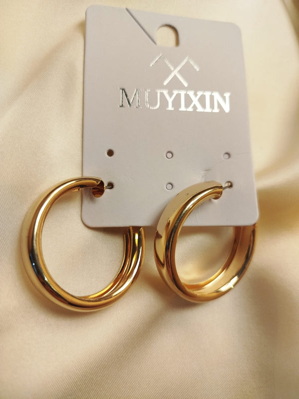 European Punk Gold Metal Thick Tube Large Circle Statement Earrings